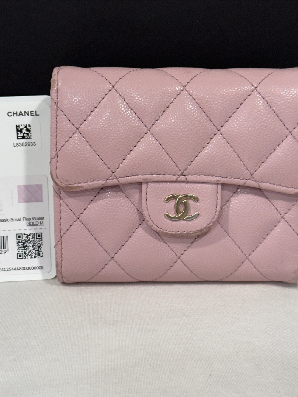 CHANEL Light Pink Quilted Flap Wallet with Gold CC